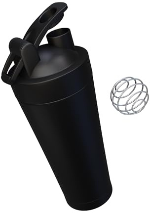 NUMAN Protein-Shaker – langlebige Edelstahl-Shaker-Flasche mit Metall-Mixerkugel – Proteinflasche mit tropffreiem Schraubverschluss – 750 ml