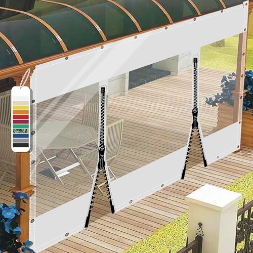 AMXFS Plane Transparent mit ösen PVC 560g/m² Outdoorvorhang, Weiß 2mx2m | Wasserdichte & Wetterfeste Gewebeplane Zeltplane 0.55mm Abdeckplane Regenplane mit 2 RV für Pavillon, Balkon, Terrassen
