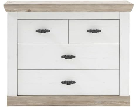 Furn.Design Kommode in Pinie weiß/Oslo Pinie Landhaus Schubladenkommode Schuhkommode Garderobenkommode Flurkommode 107 x 84 cm Rovola (Kommode 1)