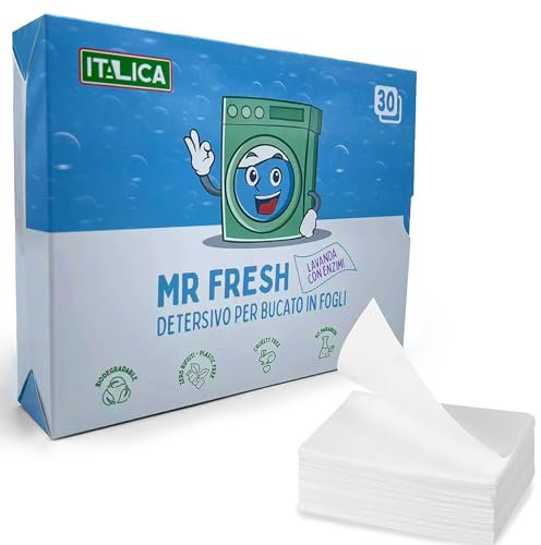MR FRESH Detersivo in Fogli per Lavatrice, 30x2 Fogli, 60 Lavaggi, Detergente Concentrato per Bucato Ipoallergenico