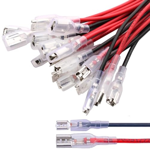 RUNCCI-YUN 20Pcs 4.8mm and 6.3mm Kabelschuhe Set Flachstecker Quetschverbinder Sortiment,Isolierte Flachstecker kabelverbinder mit Isolierhülse und Draht