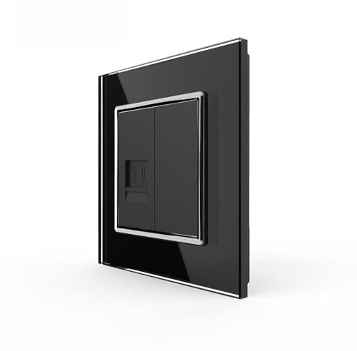 LIVOLO Telefondose Telefonbuchse in Schwarz mit Glasblende VL-C7-1T-12 + VL-C7-SR-12-A im Schwarzen Glasrahmen TEL Anschlussdose für Unterputz Montage EinbauTelefonsteckdose Wandeinbau