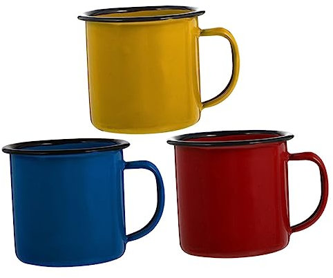NAMOARLY 3 Stück Bunte Emaille Tassen mit Glattem Rand Langlebig und Handlich im Vintage Stil für Einsatz zu Hause als Kaffeebecher