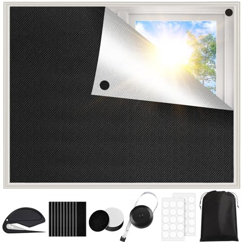 Kisvic Verdunklungsrollo Ohne Bohren 200X145 cm, 100% Lichtundurchlässig Verdunklungsstoff Sets, Kann auf Maß Geschnitten Werden, Dachfenster Rollo Ohne Bohren Rrdunkelung für Innenräume, Reisen, Baby