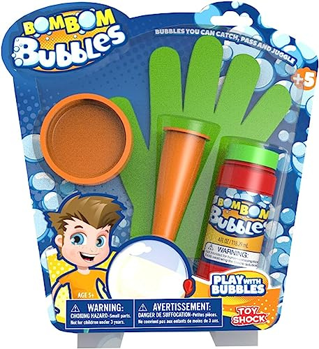 2 x Original Bom Bubbles Seifenblasen zum Anfassen, ca. 118 ml mit Handschuh, Pusterohr und Auffangschale, 2er-Set