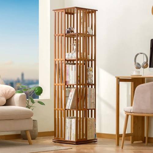 Bücherregal Kinder 360° Drehbares Kinderregal Mit 5/6 Ebenen Bücher Regal Kinderzimmer Wohnzimmer Drehregal Spielzeugregal Kinderbücherregal Standregal Freistehend Für Wohnzimmer Schlafzimmer(Brown,37