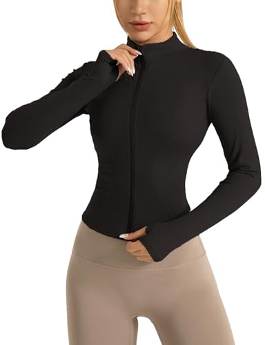 Heinaroman Giacca Sportiva da Donna Giacca Leggera da Corsa Top con Cerniera per Yoga Giacca Sportiva Traspirante Con Fori per Pollici Corsa Yoga Palestra.