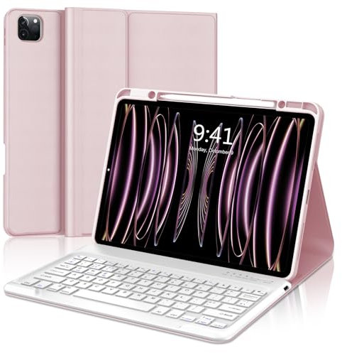 FOGARI for iPad Pro 12.9 6th/5th/4th/3rd Generation Keyboard Case - Wireless Bluetooth Detachable UK Layout Keyboard Folio Cover with Pencil Holder for iPad Pro 12.9 2022/2021/2020/2018, Oro Rose