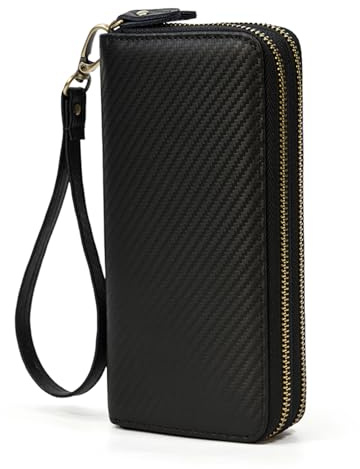 LUUFAN Portafogli in vera pelle con doppia cerniera Portafoglio lungo con pochette in pelle di grande capacità con cinturino da polso