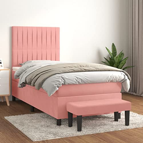 OHOOWOO Boxspringbett mit Matratze Rosa 80x200 cm Samt,Hochwertiges Boxspringbett aus Samt mit verstellbarem Kopfteil, Taschenfederkernmatratze und Matratzenauflage Perfekt für erholsamen Schlaf