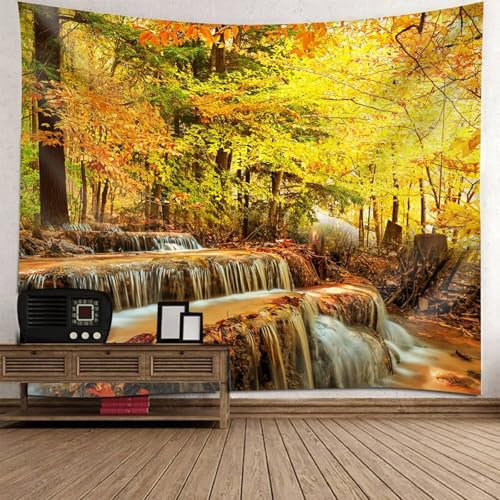 Musihy Natur Wandbehang Wandteppich | Polyester Bachbäume Wandbehang Dekoration für Wohnzimmer Schlafzimmer & Schlafsaal | Gelb, 300x256cm