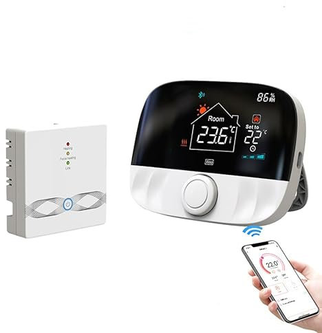 Thermostat sans Fil,Thermostat Connecte et Intelligent WiFi avec Écran LED Tactile, pour Chauffage de l'eau et de la Chaudière à Gaz, Compatible avec Alexa Google (Blanc)