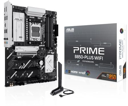 ASUS PRIME B850-PLUS WIFI - Placa base AMD B850 ATX, DDR5, PCIe 5.0 Ready, tres ranuras M.2, Wi-Fi 6E, Realtek 2.5Gb Ethernet, DisplayPort, HDMI, USB 10 Gbps Tipo-A y Tipo-C, BIOS FlashBack, Aura Sync