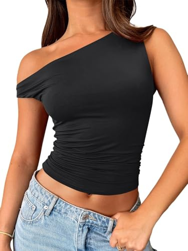 ROFUSSO Top Senza Spalline da Donna Top Monospalla Canottiere Estive Camicie Estive di Moda(Nero,M)