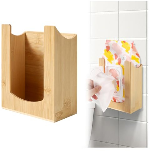 CRAKTH Bamboo Wipes Dispenser Wall Mount, Wipe Box Holder for Bathroom, Kitchen, Living Room, Storage Container for Facial Tissues, Face Towel
