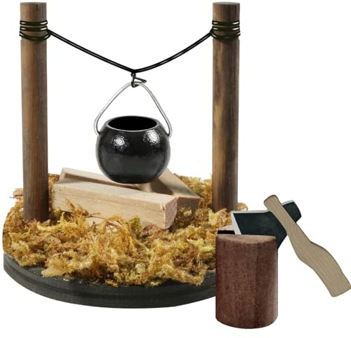 Wichtel Zubehör, Mini Lagerfeuer Wichtelzubehör mit Axt, Wichtel Feuerstelle Krippe Weihnachten Zubehör, Bonfire Wichtel Werkzeug, Miniatur Weihnachten Lagerfeuer Wichteltür Puppenhaus Deko
