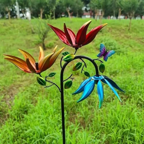 HpLive Moulin à vent en métal - Décoration de jardin colorée - 30 x 20 x 95 cm - Résistant aux intempéries - Montage facile - Art d'art d'extérieur fascinant