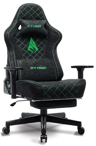Symino Gaming Stuhl, Ergonomischer Bürostuhl, Rennstuhl-Design PC Stuhl, Vintage-PU-Leder, Verstellbarer Drehbarer Task Stühle mit Fußstütze (Schwarz)