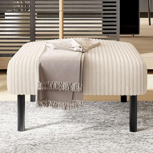 KOMHTOM Tabouret 51 x 56 x 39cm, Pouf Salon, Repose Pied Salon Canape, Table D'appoint avec Pieds Métalliques Robustes, Coussin D'assise Confortable (Beige - Repose-Pieds)