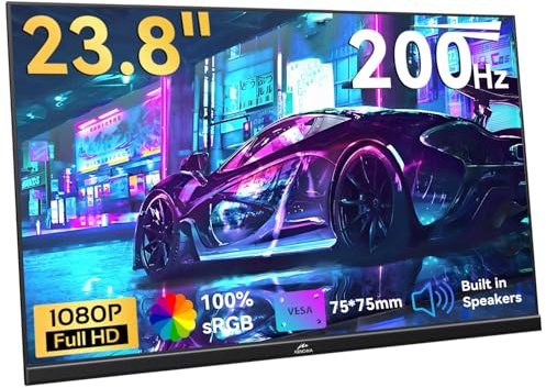 Kenowa 23.8 Zoll USB-C Tragbarer Monitor 200Hz FreeSync Gaming Monitor Full HD 1920x1080 IPS Externe Bildschirm mit Lautsprecher Typ-C/HDMI für Laptop/PC/Telefon/Mac/PS4