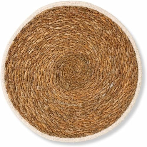 PARENCE.- Grand Dessous de Plat Rond en Jonc de Mer Ø30 cm avec Bordure Blanche – Set de Table Rustique – Accessoire Cuisine Résistant à la Chaleur, Liège