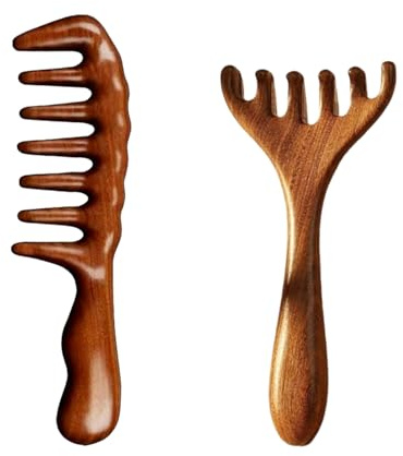 Breitzahn Holz Grober Kamm,1 Stück Massage Kamm Holz,1 Stück Lockenkamm Naturlocken, für Locken und lange Haare - Kein Statischer NatüRlicher Sandel Massage Haar holzkamm(20cm)