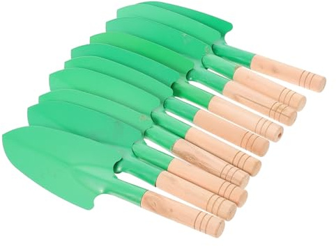 BAZEITFLOW Pala De Jardinería y Pala De Plantación Mango De Madera 10 Piezas para Jardín Doméstico, Herramientas De Mano Resistentes para Plantar, Abonar y Deshierbar, Colores Verde y Rojo Aleatorios