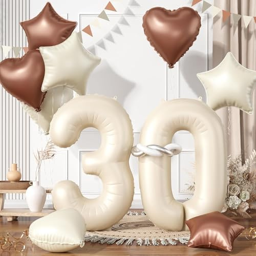 30th birthday decorations, 30th birthday balloons, 30 balloon, HSC 40 Inch Number 30 Foil Balloons Set with Heart Star Balloons for 30th Birthday Wedding Anniversary Party Decoration Supplies