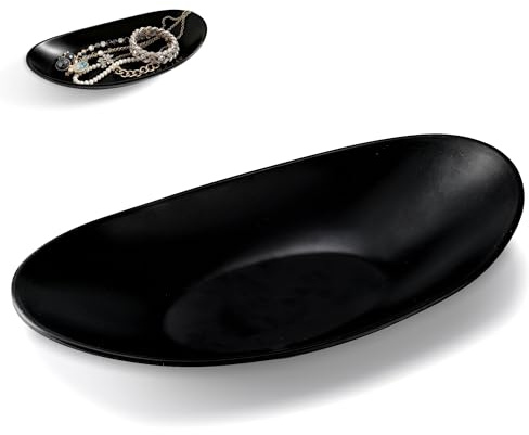 O OLAX Vassoio Ovale Nero Svuotatasche, 26x13.5cm, Portachiavi e Portagioie, Vassoio Tascabile per Ingresso, Tavolo, Conservazione Chiavi, Gioielli, Monete, Caramelle e Frutta