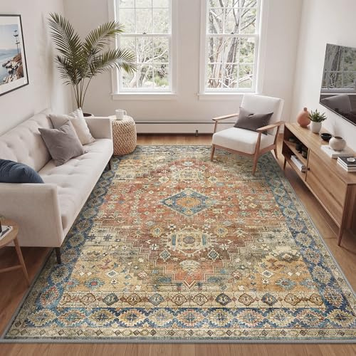 BEIMO Tappeto 200x290 cm Vintage a Rombi Rosso Blu - Ultra Morbido con Base Antiscivolo, Lavabile in Lavatrice - Ideale per Camera da Letto, Soggiorno, Camera dei Bambini, Ufficio e Aree Relax