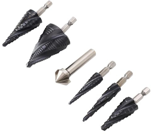 Cocoarm Kit de Brocas Escalonadas, Juego de Brocas Pagoda de Cobalto M35, Vástago de 1/4 de Pulgada para Acero Inoxidable, Metal Duro con Diseño de 4 Flautas, Opciones de Diversos Tamaños, Corte