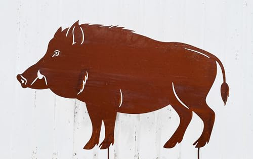 Wildschwein 80cm x 50cm zum Stecken Gartenstecker Edelrost Gartendeko Rost Metall Rostfigur Tier Keiler von Steinfigurenwelt