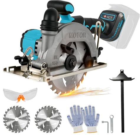 Trådlös cirkelsåg för Makita 18V 20V, 6200RPM borstlös cirkelsåg med 2 150 mm blad, skärdjup och vinkel 50 mm (90°) -33 mm (45°) för trä mjuk metallplast (inget batteri) (för Makita, 150 mm)