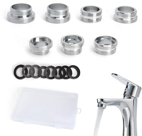 LOLANIUT Adattatore Rubinetto Universale 7 Pezzi, Adattatore Rubinetto Cucina per Raccordo Acqua 16–28 a 22 Filettatura Maschio, Kit Adattatori per Aeratore e Tubo da Giardino