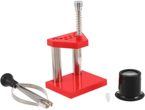 JEWEDECO Kit de Reparación de Relojes con Prensa Manual y Alicates para Quitar Eslabones, Lupa de Aumento y Pulsador de Manecillas, Herramienta Portátil para Desmontaje y Ajuste Preciso