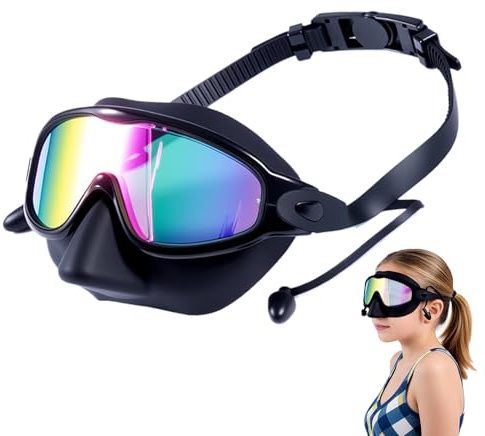 Máscara de natación para - Vista panorámica, antivaho con orejeras y tapones para los oídos | Equipo de piscina para niños y niñas de 3 a 14 años - Para playa de buceo de 3 a 14 años Ga