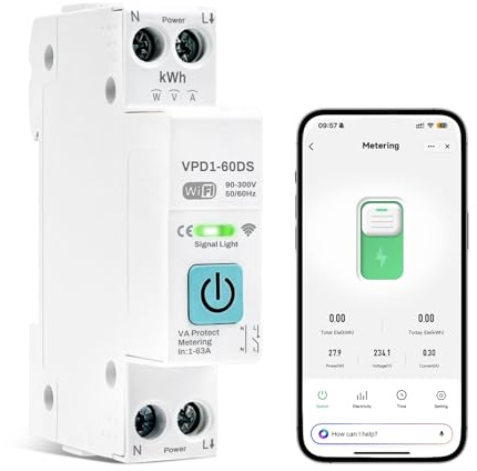 Disyuntor inteligente wifi magnetotermico tuya smart interruptor, Fernsteuer Vozsteuerung Zeitschaltfunktion Stromverbrauchsstatistik Über- und Unterspannungsschutz 63A.