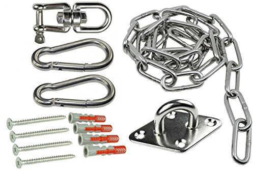 KAMERO Edelstahl V4A, Set Boxsack Aufhängung Länge 50cm, Set bestehend aus Wandhaken, Karabiner, Drehwirbel, Kette, Befestigung, belastbar bis 230kg, rostfrei