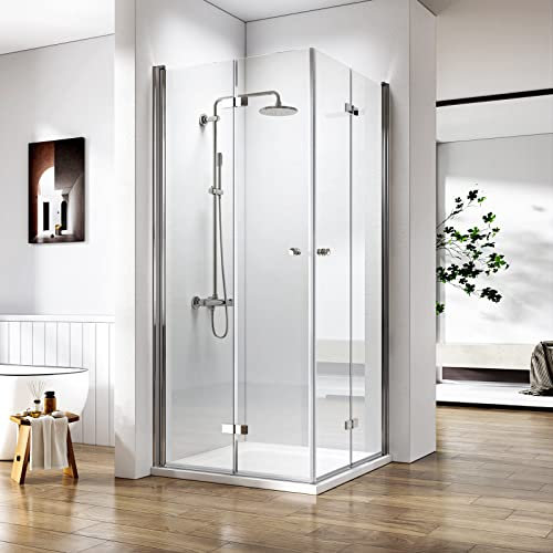 Heilmetz® Duschkabine 80x80 cm Falttür Eckeinstieg Duschkabine Beide Seiten 180° Falttür Duschabtrennung Drehfalttür Doppel Duschtür Duschwand 6mm ESG Glas Nano Beschichtung - Höhe 185cm