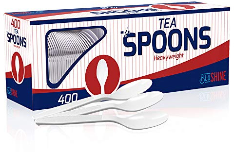 400 Pack Extra Heavyweight Disposable White Plastic Tea Spoons- Heavy Duty White Cutlery-Utensils, Parties, Dinners, Catering Services, Family Gatherings