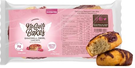 No Guilt Bakes Keto Cake Bites (Raspberry Bakewell Swirl, 10 Cakes) - Gluten Free & No Sugar Added, Healthy Diabetic, Dessert, Keto Diet Snack - Packaging May Vary