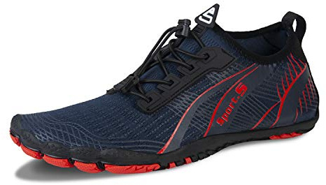 Barefoot Shoes Mens Women Water Shoes Trail Running Beach Water Trainers for Gym Swim Snorkeling Surfing(Red Blue, 9.5UK)