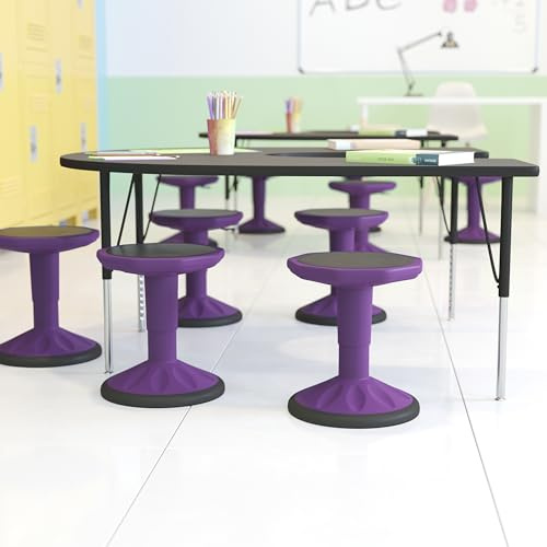BizChair Adjustable Height Kids Active Stool - Flexible Purple Stool for Classroom and Home - Non-Skid Bottom - Rubberized Seat - 14 - 18 Seat Height