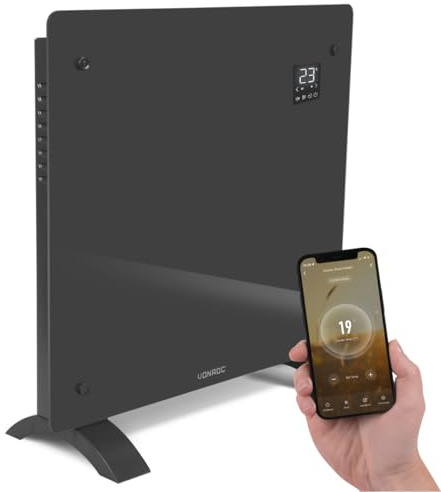 VONROC Elektroheizung energiesparend 1000W - Konvektor Heizung [12qm Räume] - Mobile Elektrische Heizung [App/Touch Steuerung] - Heizkörper 2in1 Wand-/Bodenmontage - Grau