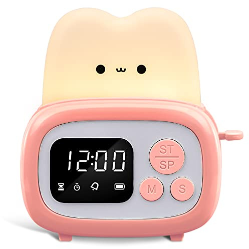 QANYI Timer Clock Night Light for Kids, Tiny Hand Size Portable LED Clock Lamp Kids Desktop Timer for Toothbrush, Learning, Exercise, Bathroom, Oven, Baking, Cooking, Table, Bedroom, Kitchen