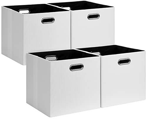 Posprica Fabric Storage Cubes, 13x13 Collapsible Storage Bins with Dual Handles, Foldable Storage Boxes Basket for Closet Shelf Cabinet Bookcase Organization, Set of 4, White