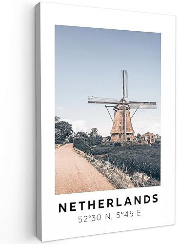 MuchoWow© Leinwand Bilder Groß 80x120 cm XXL Wanddeko Wohnzimmer Aesthetic Room Decor Deko Zimmer Wandbilder Modern Fotogeschenke Niederlande - Windmühle - Sommer