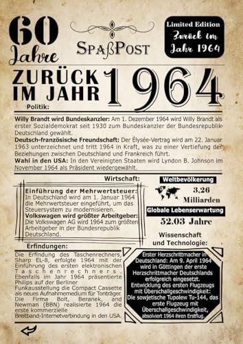 Geburtstags-Gästebuch 1964: 60 Jahre - Retrospektive Zeitungsumschlag: 8,27 x 11,69 Zoll (21 x 29,7 cm)