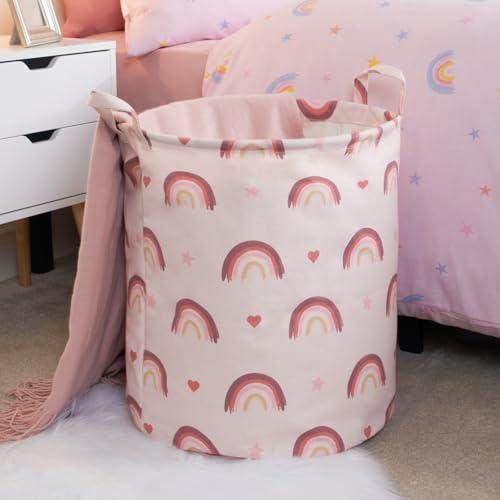 OHS Kids Laundry Basket Rainbow Pink, Washing Basket Folding Storage Kids Freestanding Lightweight Childrens Clothes Laundry Toys Shoe Kids Laundry Basket with Handles