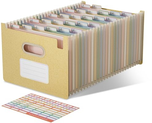 EcoStash Dokumentmapp A4 26 fack, vetehalm fläktmapp sorteringsmapp färgglad mapp organisatör, dragspel mapp, upprätt och ovanpå, BPA-fri, tillbaka till naturen, hälsosamt liv-vetegul